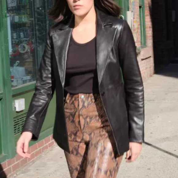 Reformation Veda Bowery Leather Blazer Black Size XS - Picture 3 of 14